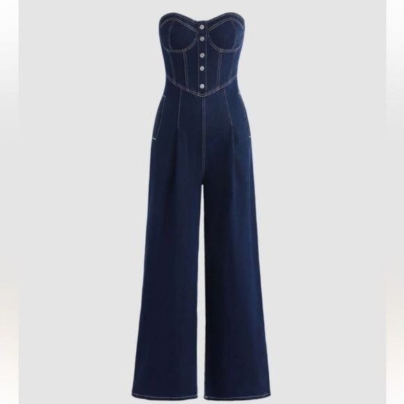 Cider Pants & Jumpsuits Cider Denim Corset Sleeveless Jumpsuit Size